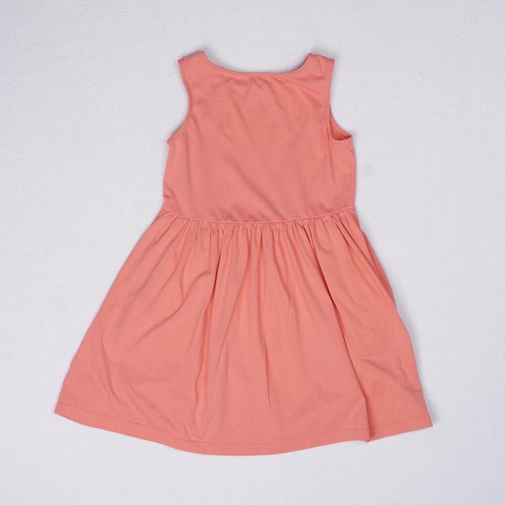 Primary Girls Coral Sleeveless Dress Size 6-7 100% Cotton Gathered Skirt